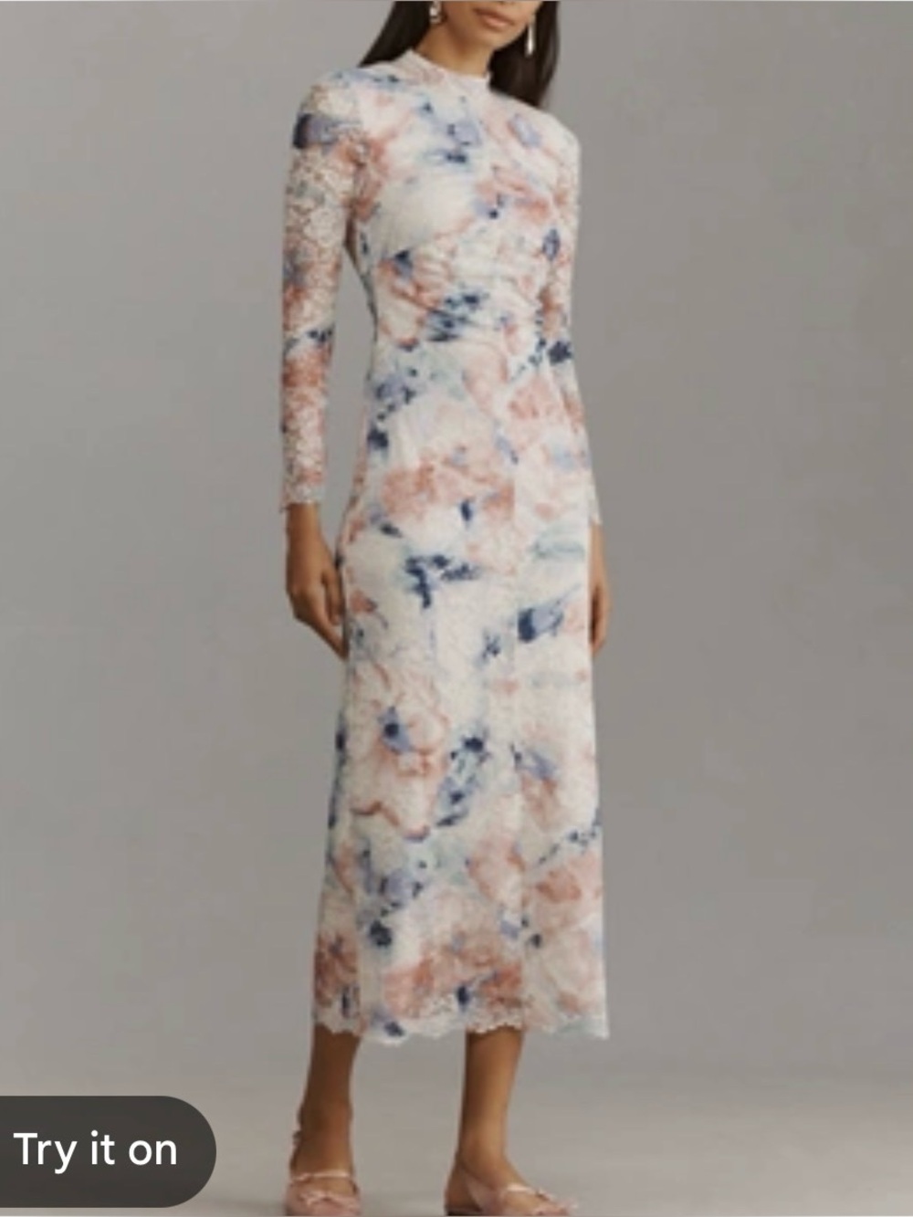 Anthropologie Mock Neck Fitted Lace MIDI Dress Women’s XL Multicolor Bridgerton
